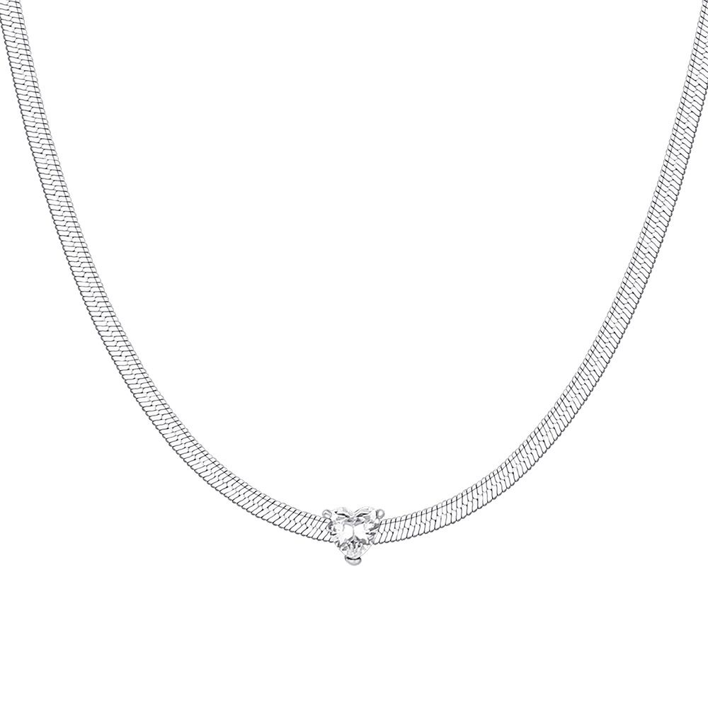 Luca Barra Collana Acciaio Cuore Bianco