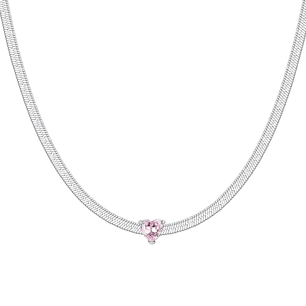 Luca Barra Collana Acciaio Cuore Rosa