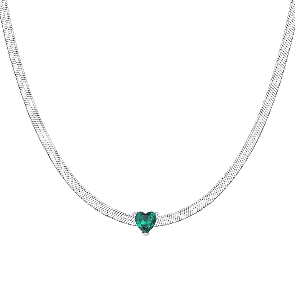 Luca Barra Collana Acciaio Cuore Verde