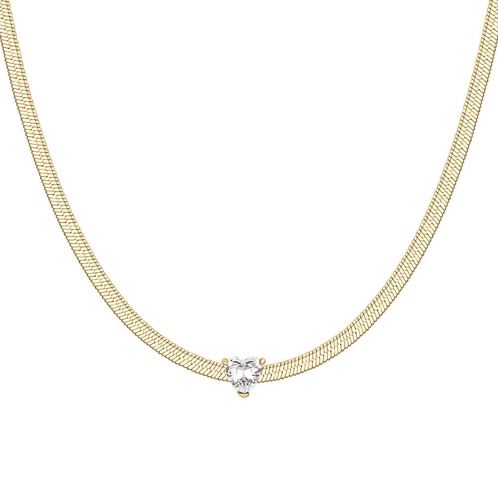 Luca Barra Collana Acciaio Gold Cuore Bianco