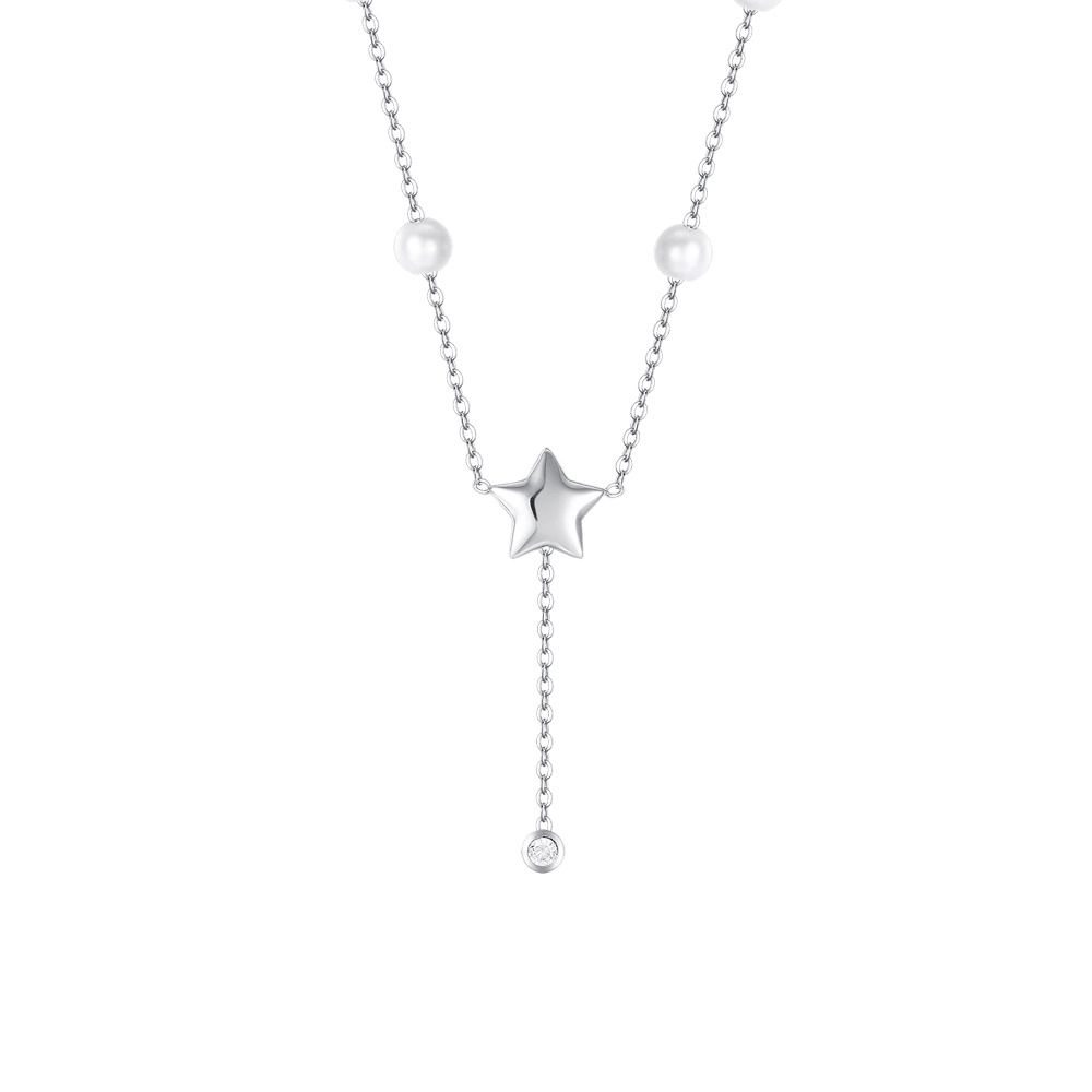 Luca Barra Collana Acciaio Stella e Perle