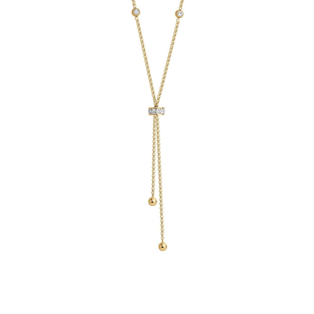 Luca Barra Collana Acciaio Gold Elemento con Zirconi