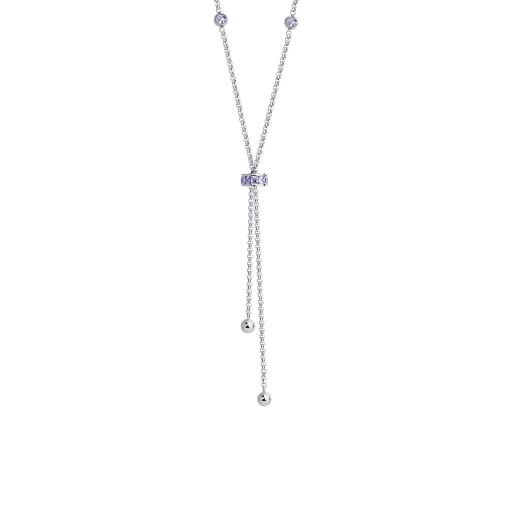 Luca Barra Collana Acciaio Elemento con Zirconi Viola