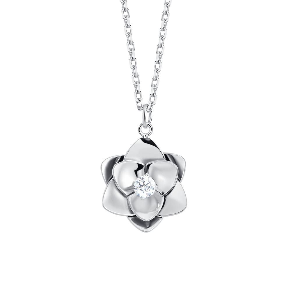 Luca Barra Collana Acciaio FIore con Zircone Bianco