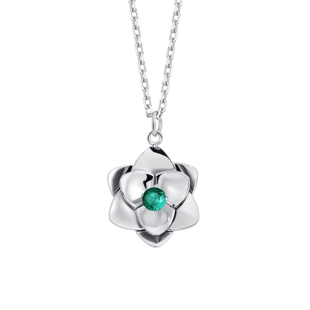 Luca Barra Collana Acciaio FIore con Zircone Verde