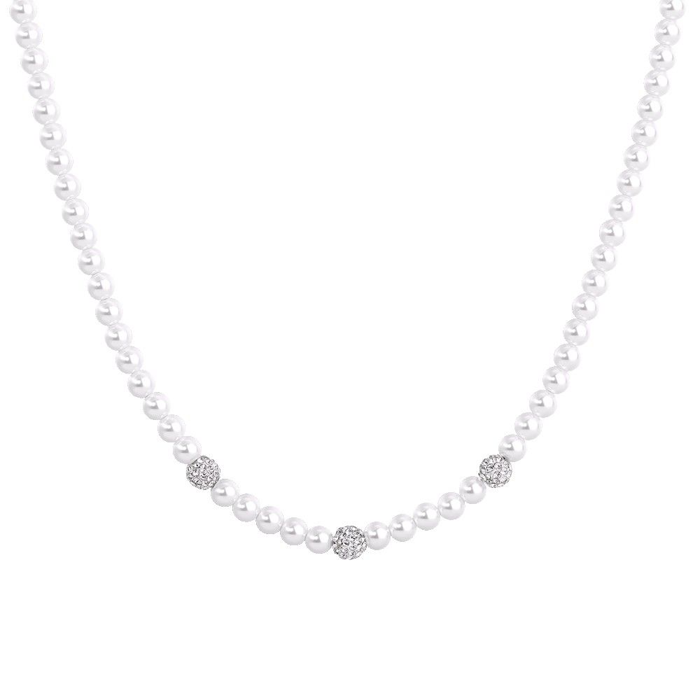 Luca Barra Collana Acciaio Perle Bianche