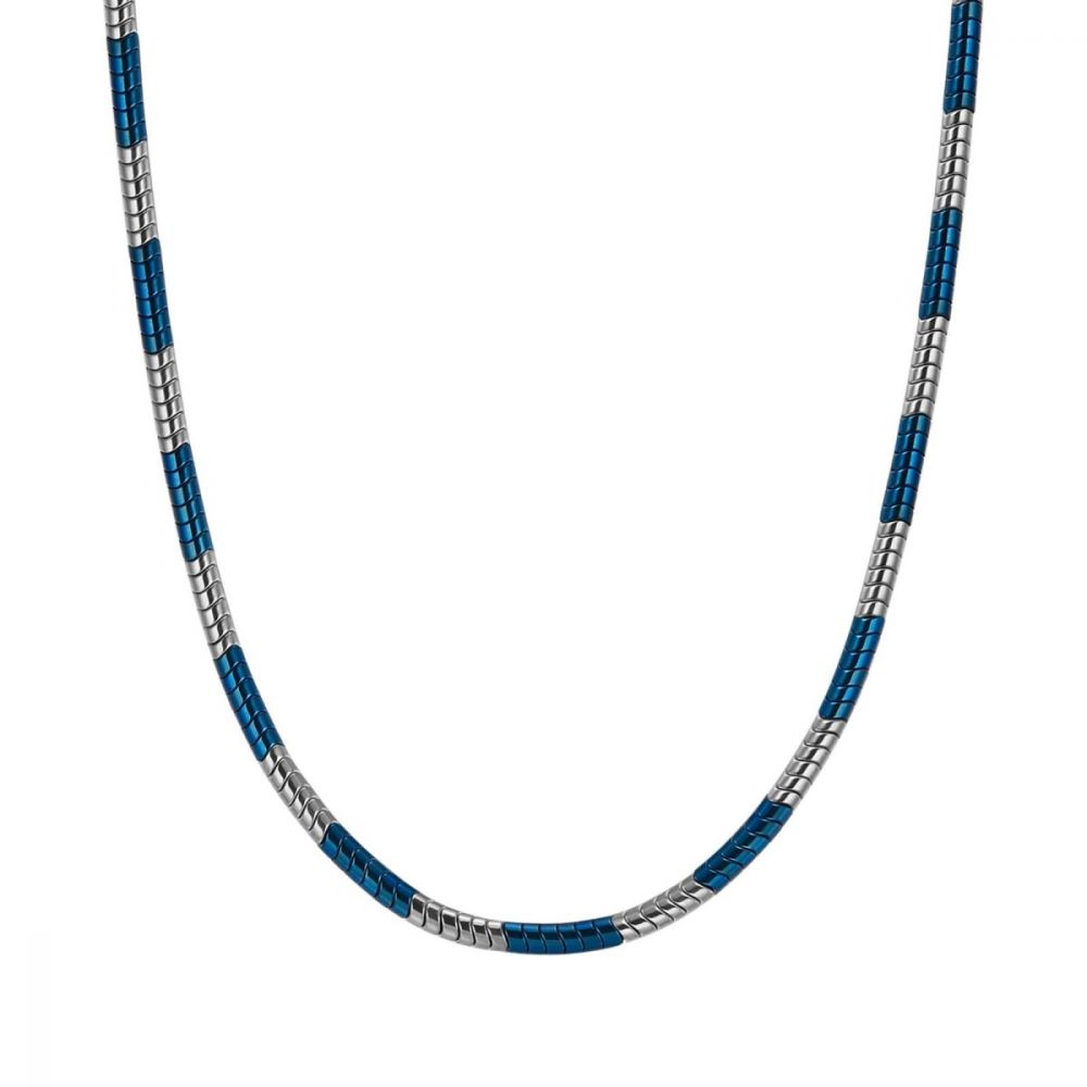 Luca Barra Collana Uomo Acciaio Ematite Blu e Silver