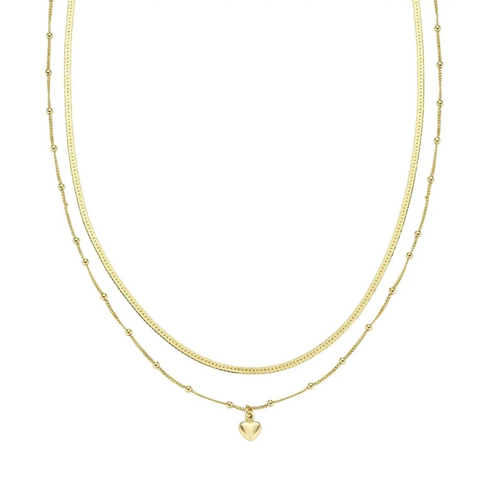 Amen Collana 2 Fili Argento Dorato con Cuore