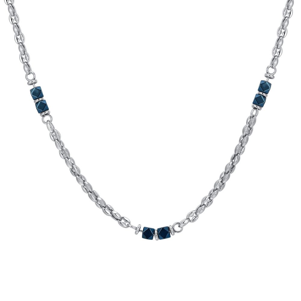 Luca Barra Collana Acciaio ed Ematite Blu
