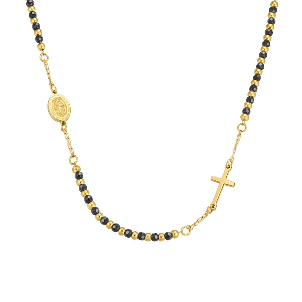 Luca Barra Rosario Acciaio Gold Ematite Nera e Madonnina