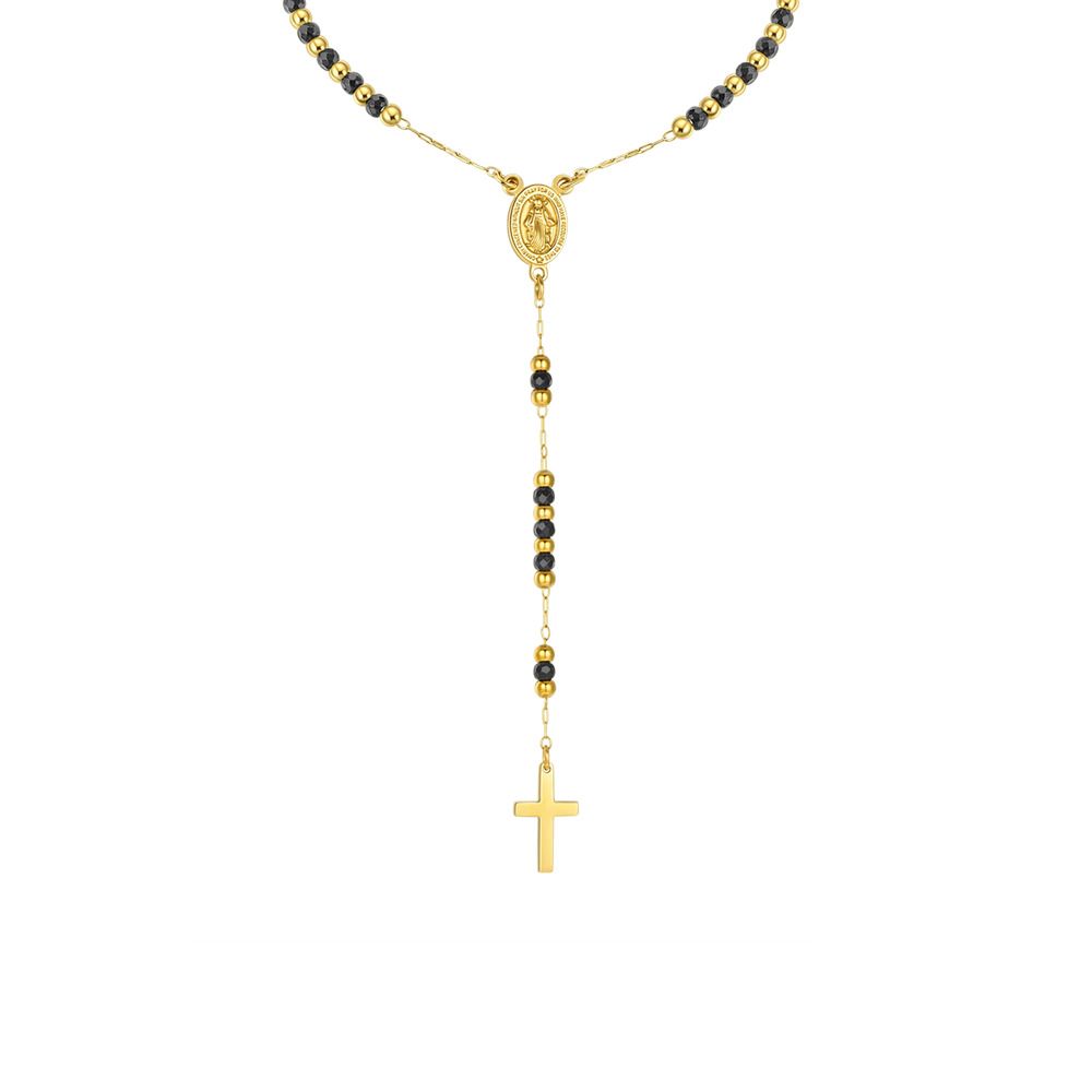 Luca Barra Rosario ad Y Acciaio Gold Ematite Nera e Madonnina