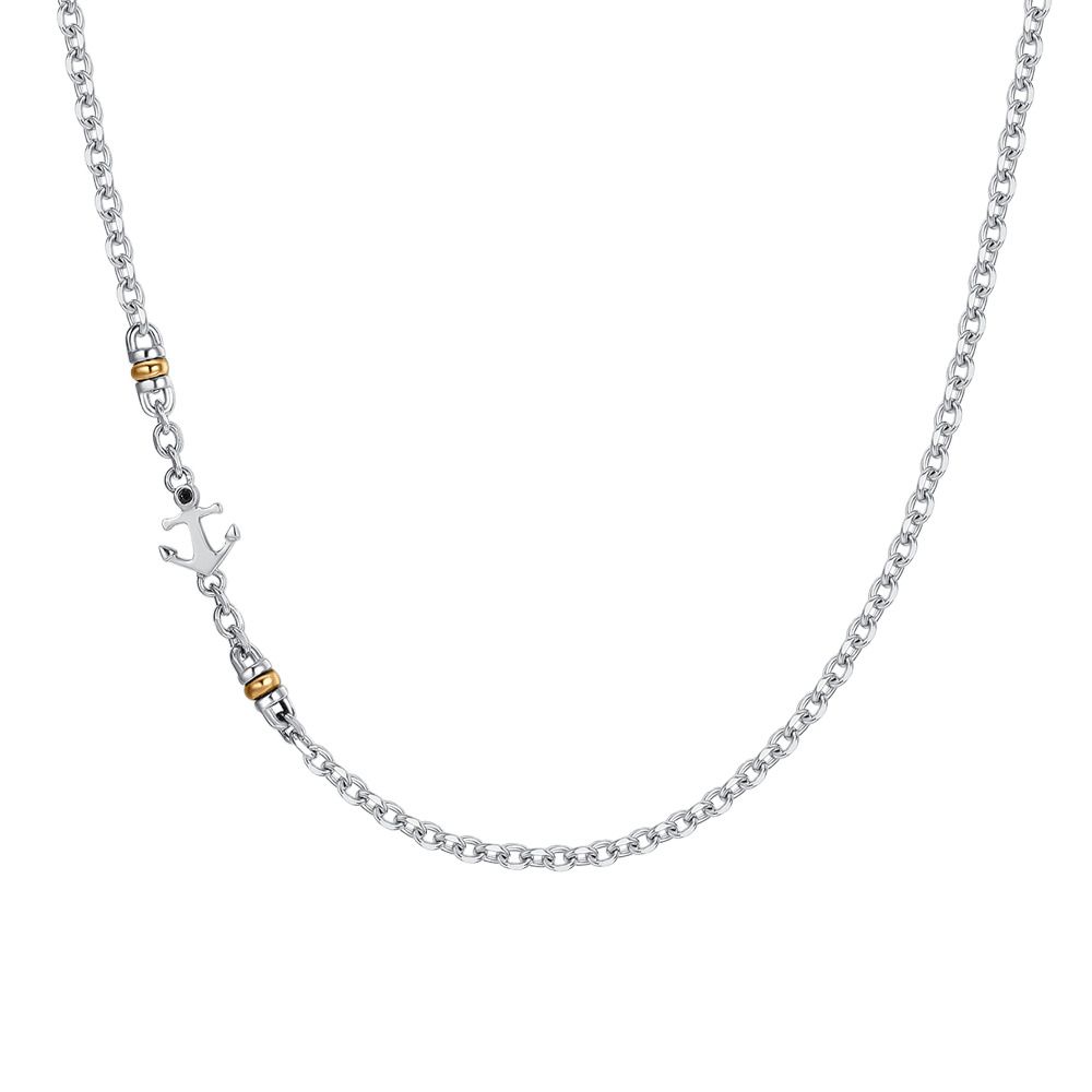 Luca Barra Collana Acciaio con Ancora e Zircone