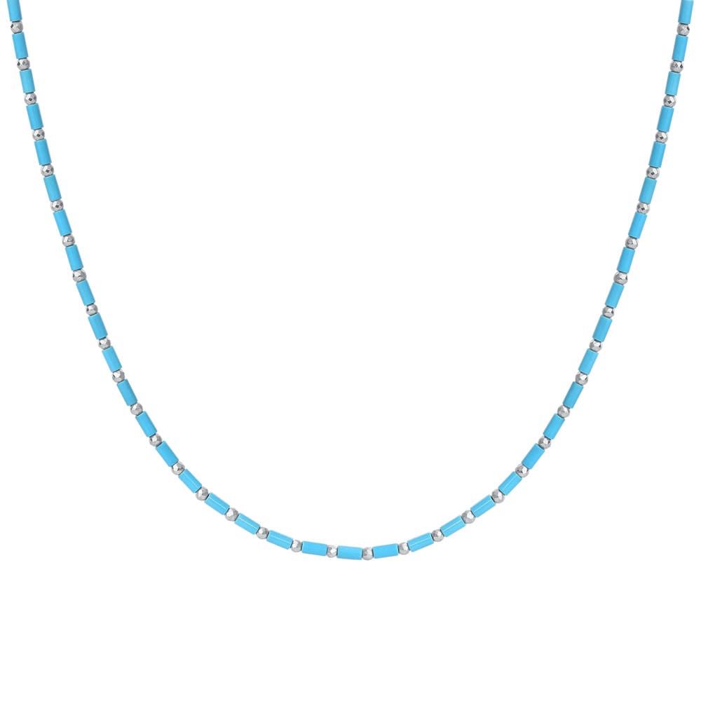 Luca Barra Collana Acciaio Pietre Turchesi ed Ematite