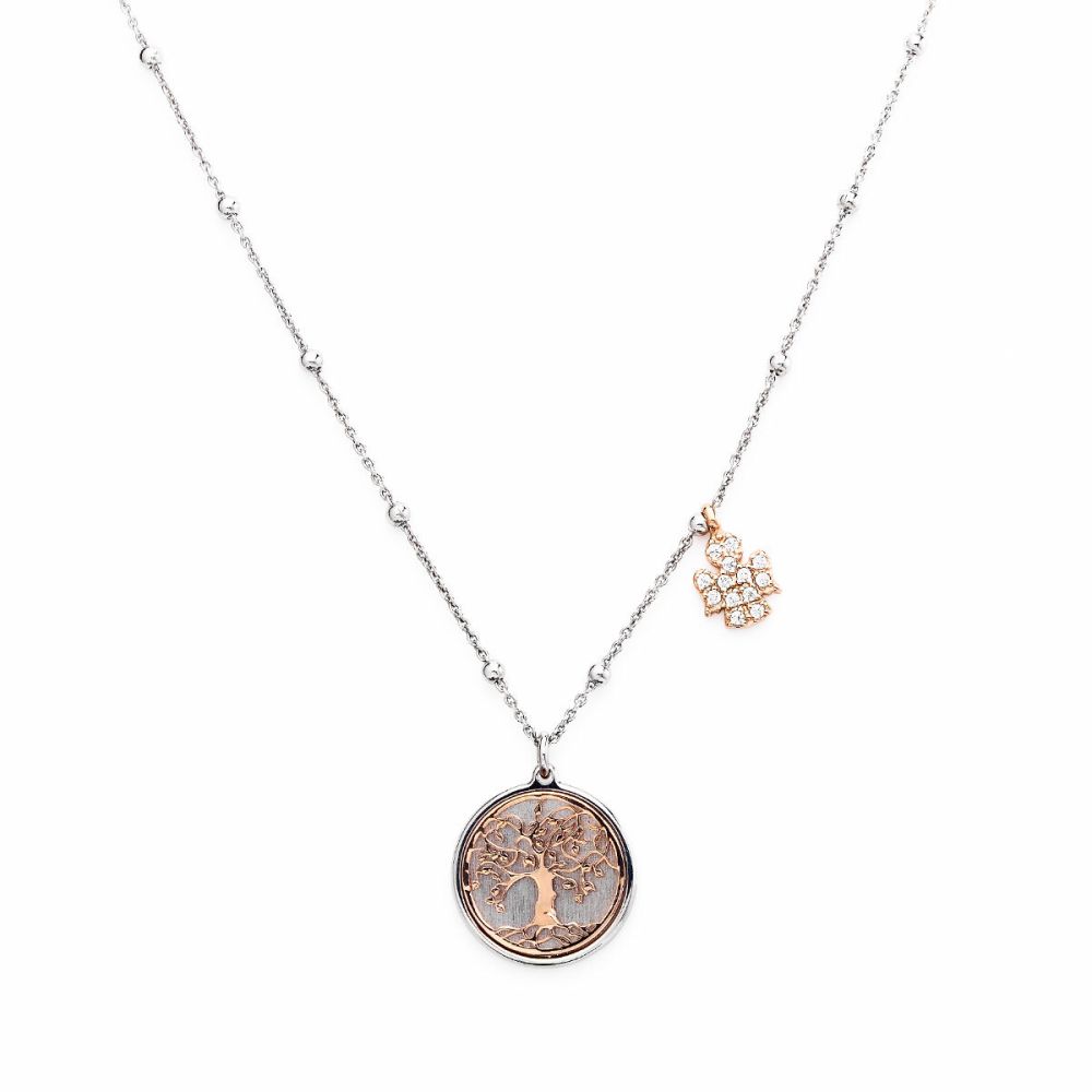 Amen Collana Argento Rodiato Albero Della Vita Rosè