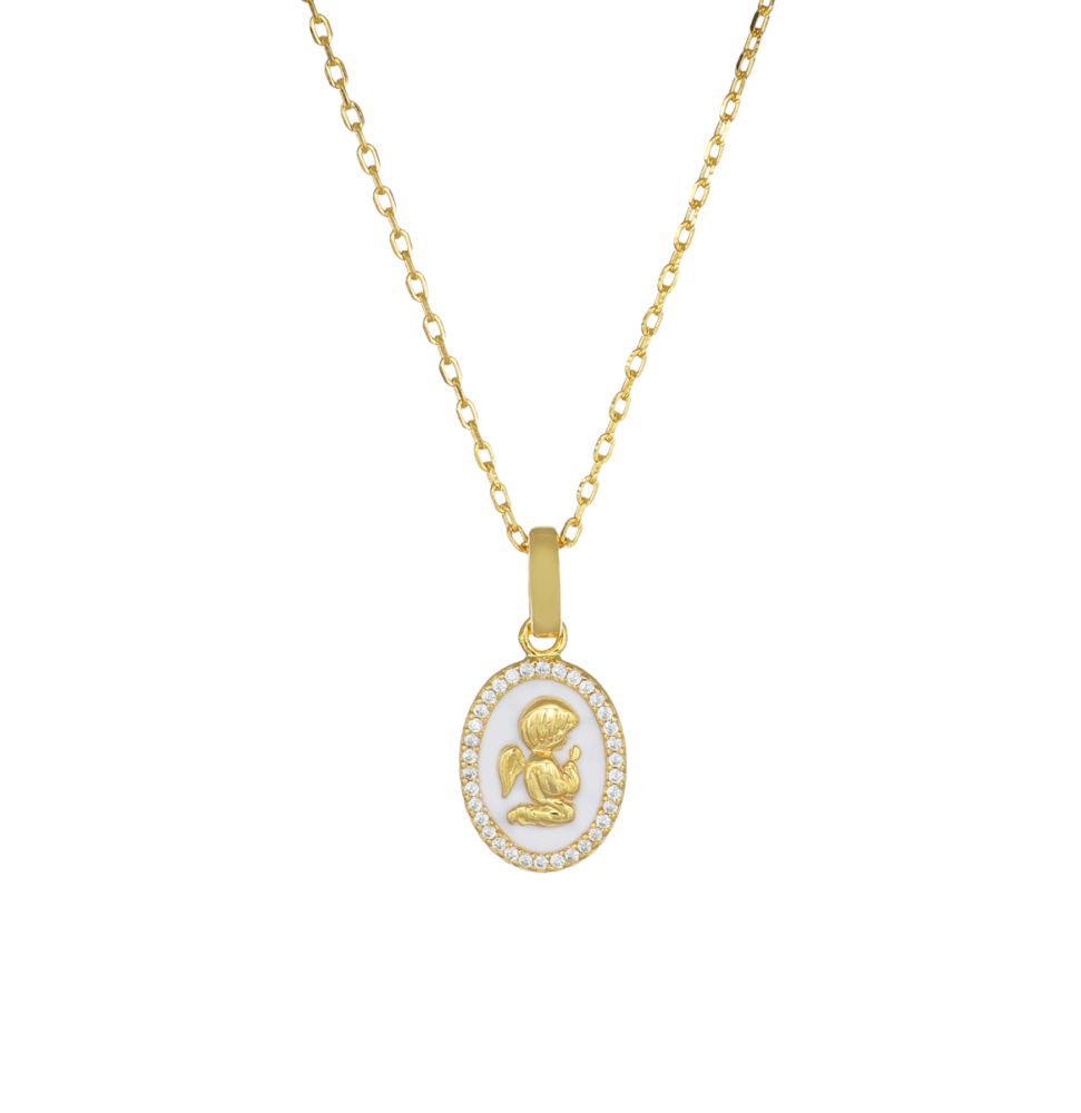 Amen Collana Argento Gold Angelo Custode Bianco