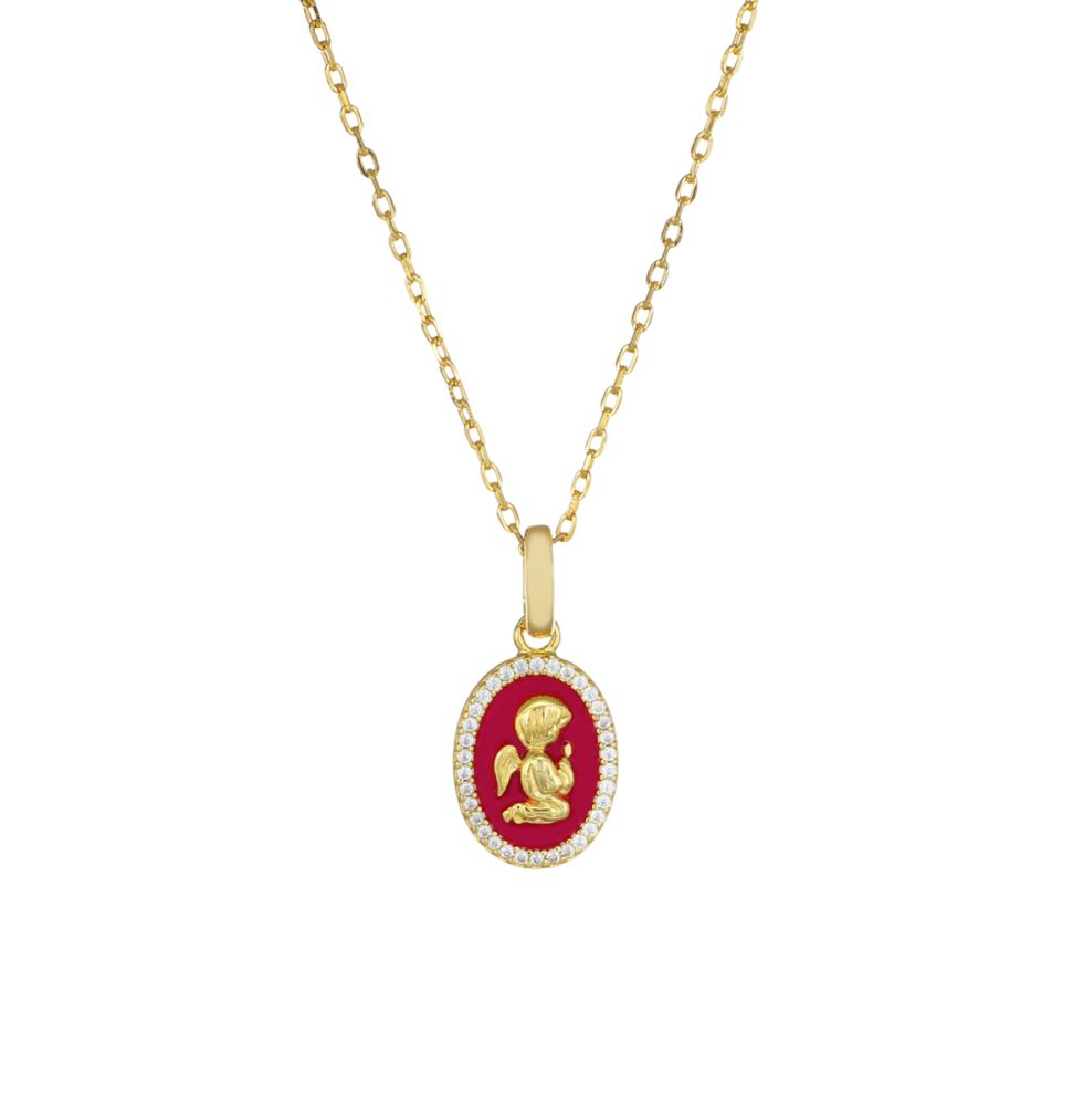 Amen Collana Argento Gold Angelo Custode Rosso