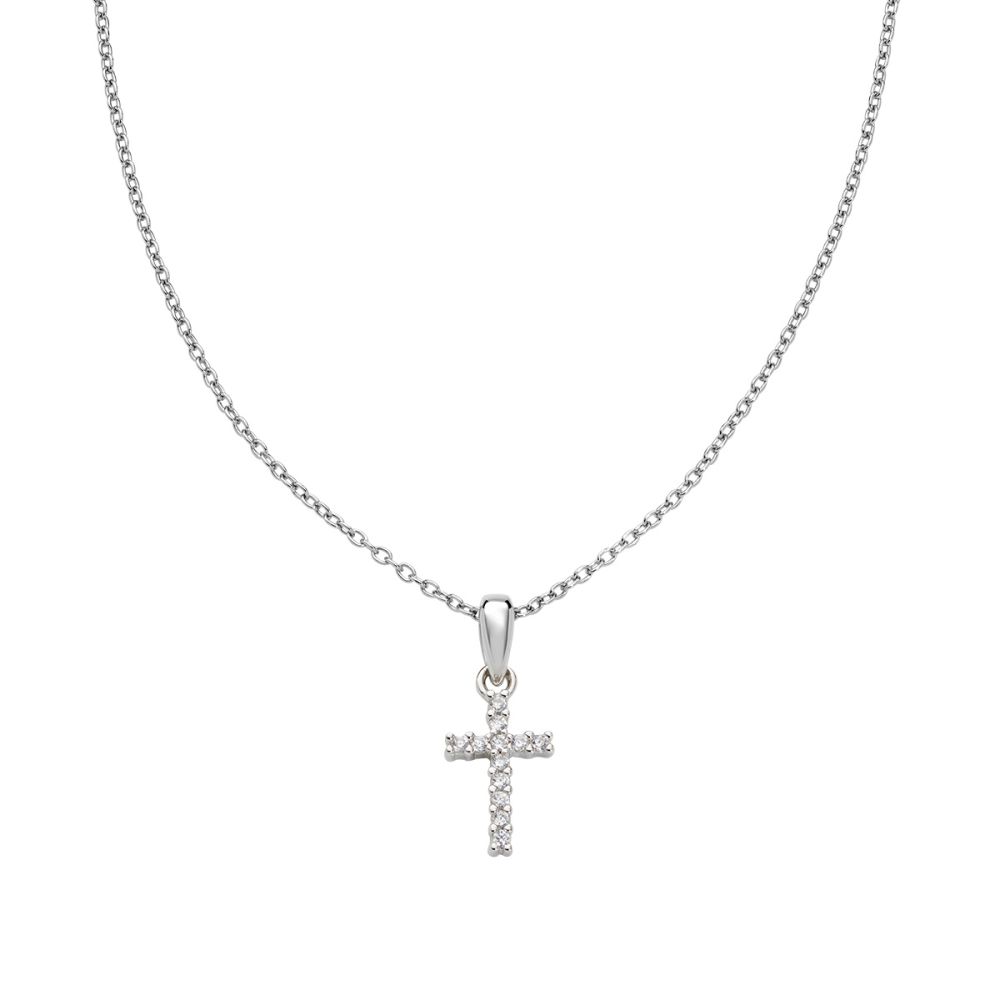 Amen Collana Argento Croce Zirconi Bianchi