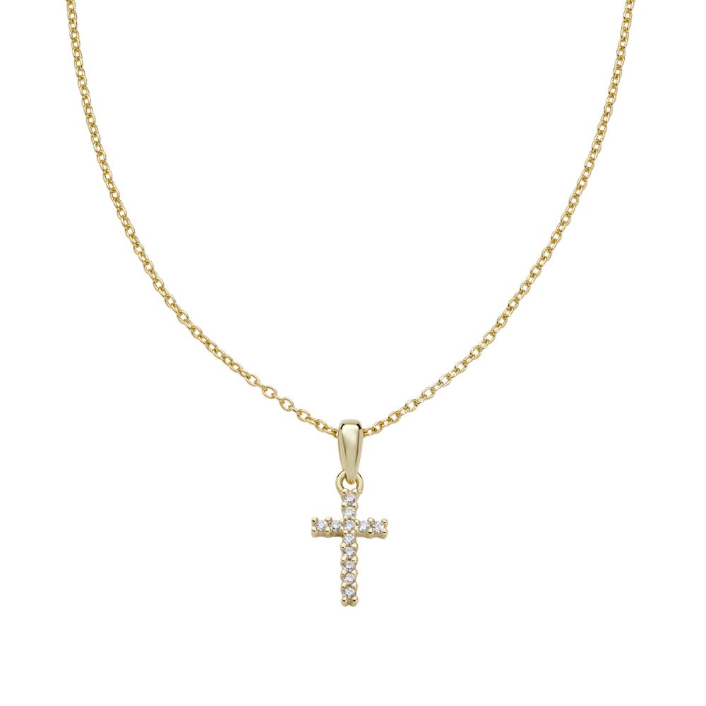 Amen Collana Argento Gold Croce Zirconi Bianchi