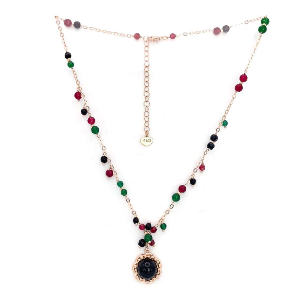 Io & Te Collana Argento Rosato Cristalli Multicolor e Giada