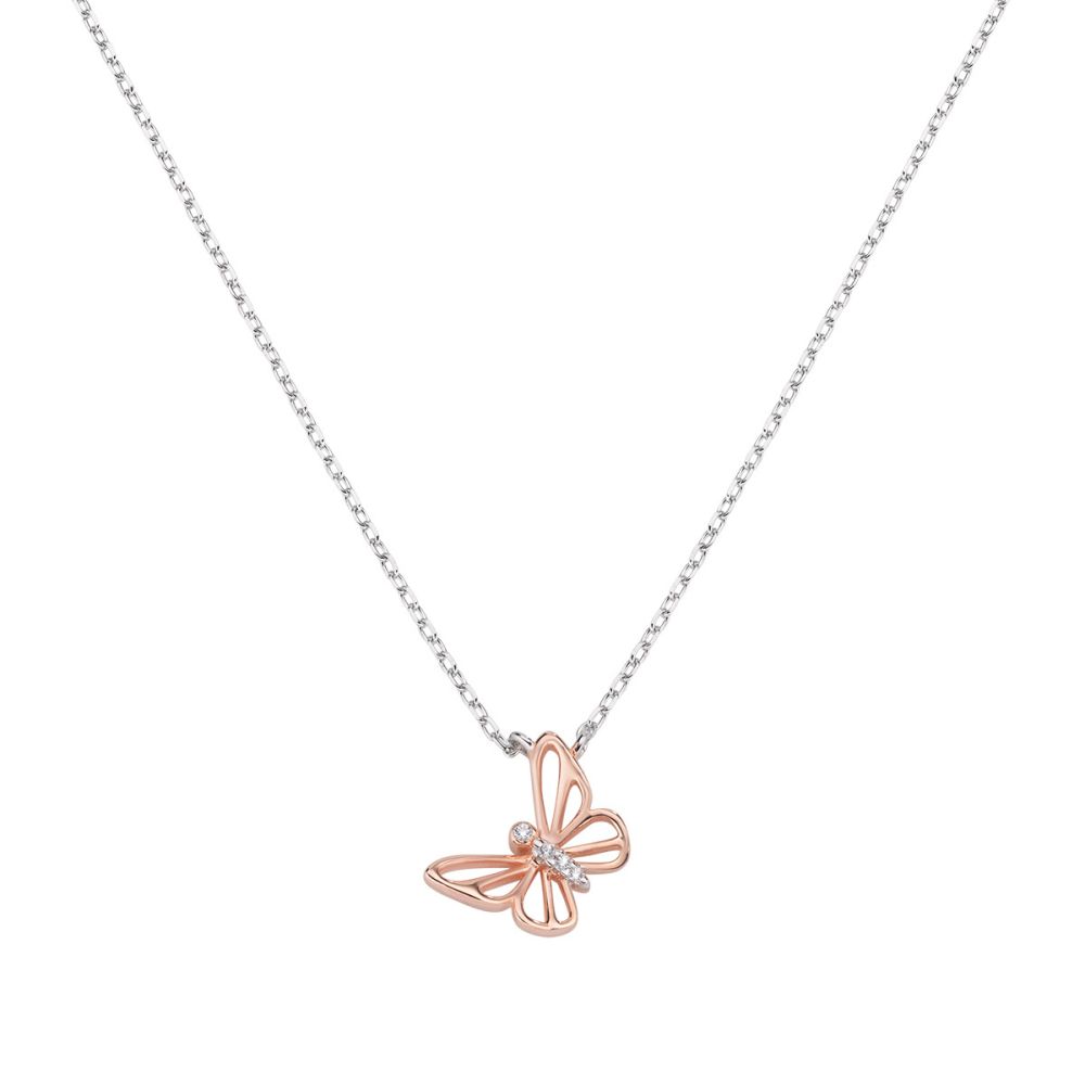 Amen Collana Argento Farfalla Rosè e Zirconi Bianchi