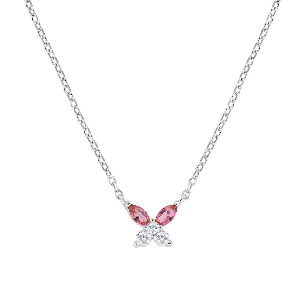 Amen Collana Argento Farfalla Zirconi Rossi e Bianchi
