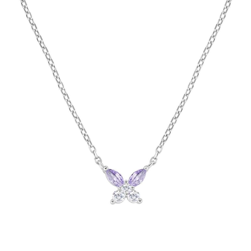 Amen Collana Argento Farfalla Zirconi Lavanda e Bianchi