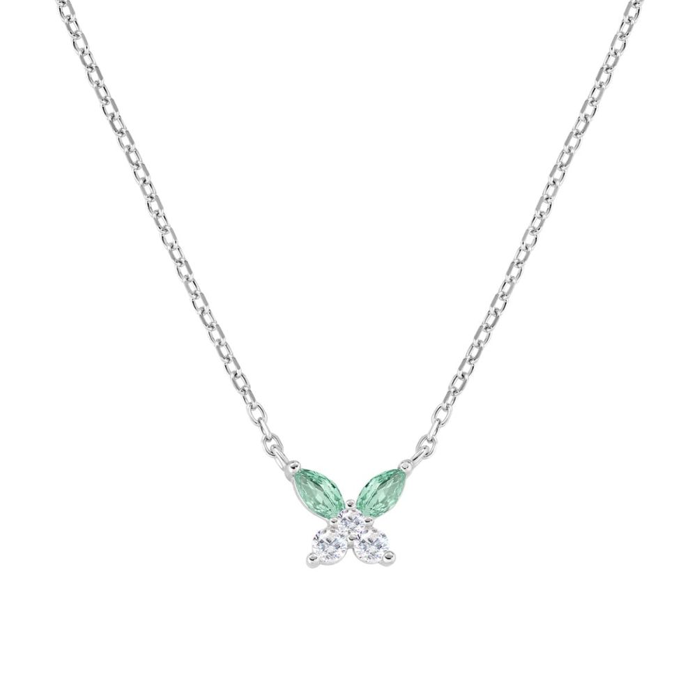 Amen Collana Argento Farfalla Zirconi Verdi e Bianchi