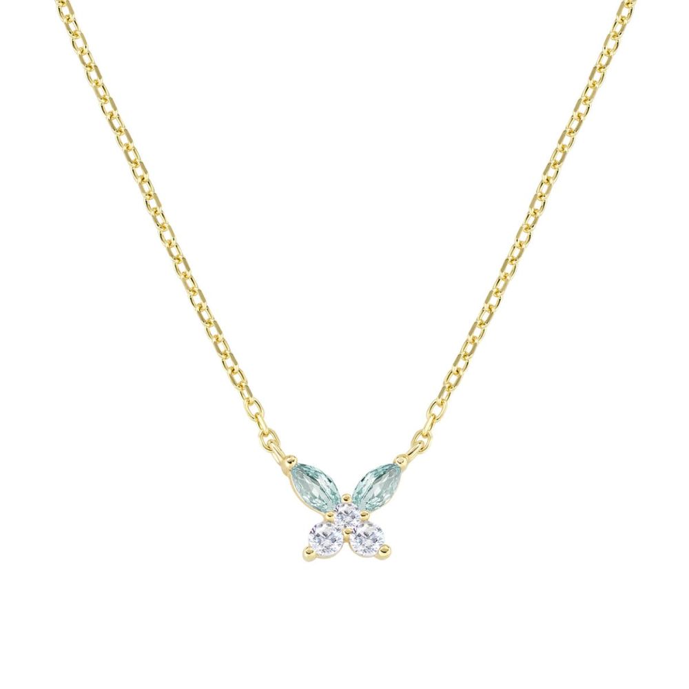 Amen Collana Argento Gold Farfalla Zirconi Blu e Bianchi