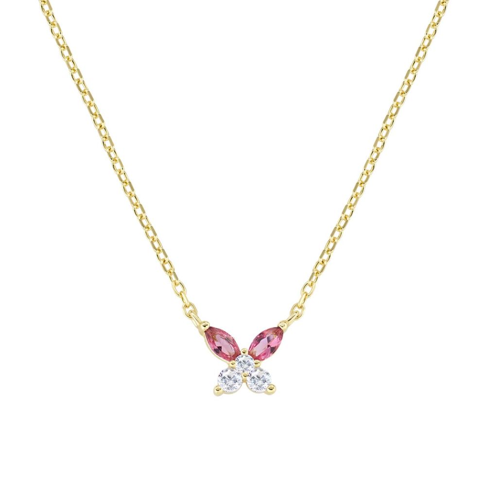 Amen Collana Argento Gold Farfalla Zirconi Rossi e Bianchi