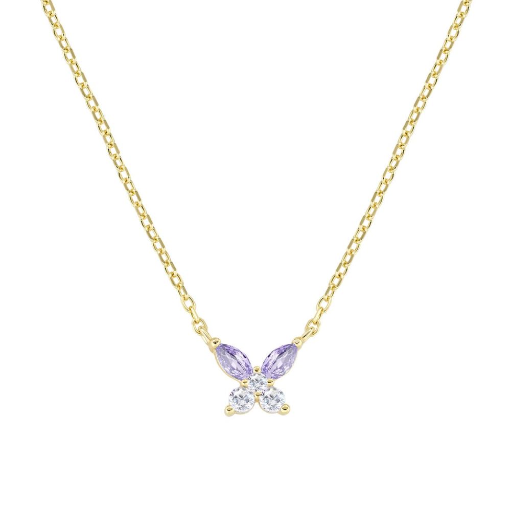 Amen Collana Argento Gold Farfalla Zirconi Lavanda e Bianchi