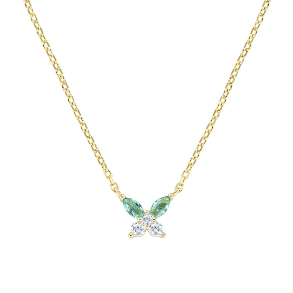Amen Collana Argento Gold Farfalla Zirconi Verdi e Bianchi