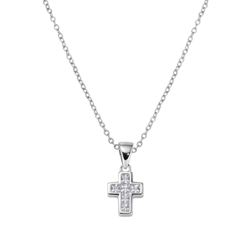 Amen Collana Argento Croce Zirconata