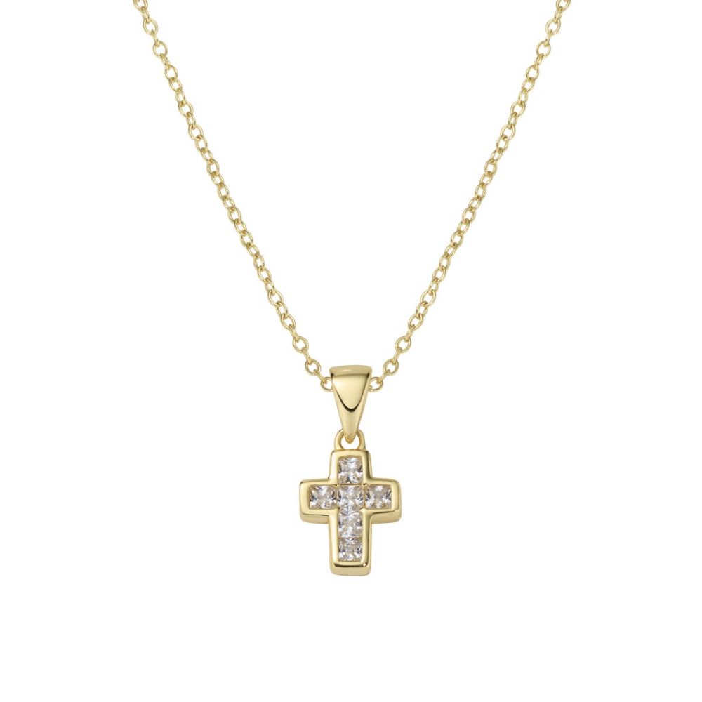 Amen Collana Argento Dorato Croce Zirconata