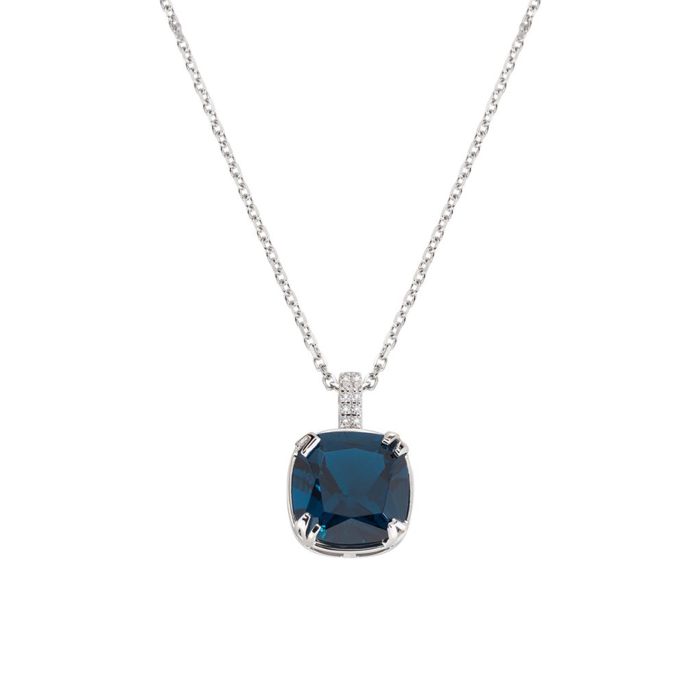 Amen Collana Argento Zirconi Cristallo Blu e Zirconi