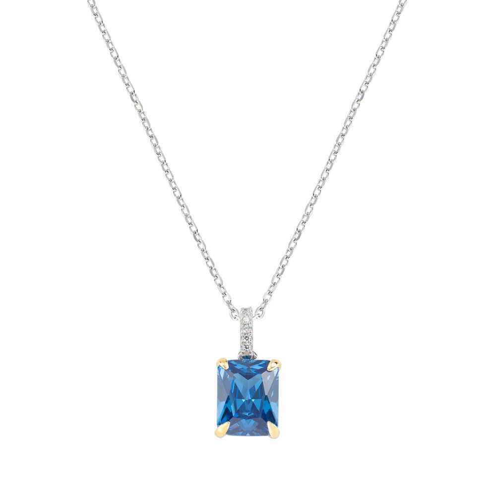 Amen Collana Argento Rodiato Cristallo Blu Quadrato 