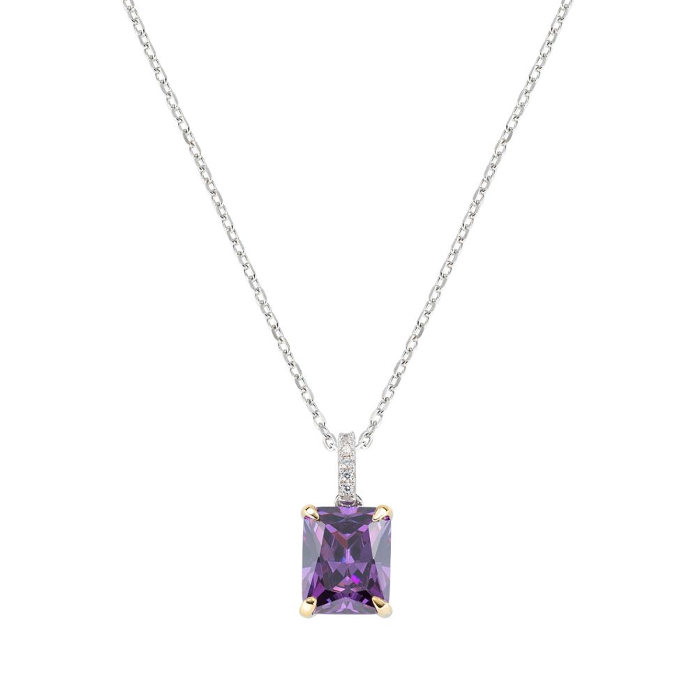 Amen Collana Argento Rodiato Cristallo Viola Quadrato 