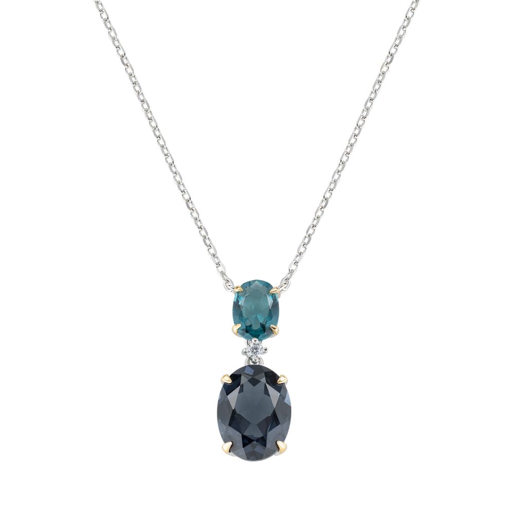 Amen Collana Argento Rodiato Cristallo Grigio e Blu Ovale