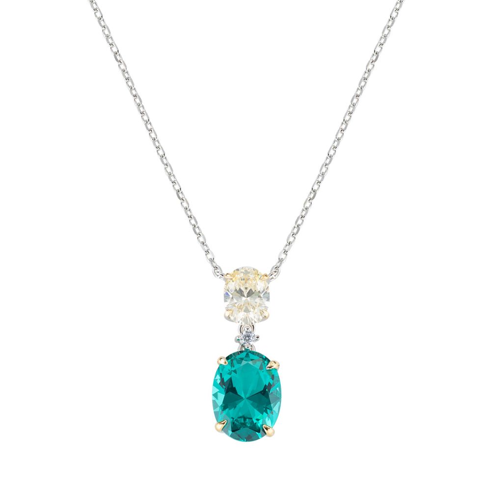 Amen Collana Argento Rodiato Cristallo Smeraldo e Limone Ovale