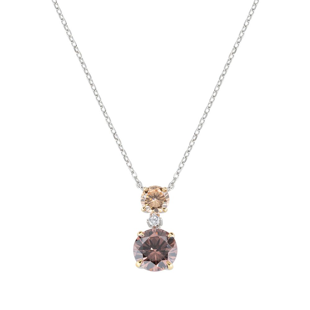 Amen Collana Argento Rodiato Cristalli Tondi Brown e Champagne