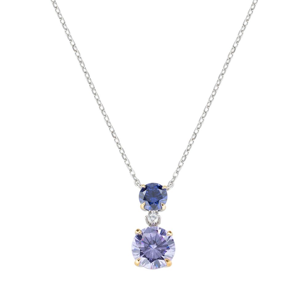 Amen Collana Argento Rodiato Cristalli Tondi Lilla e Tanzanite