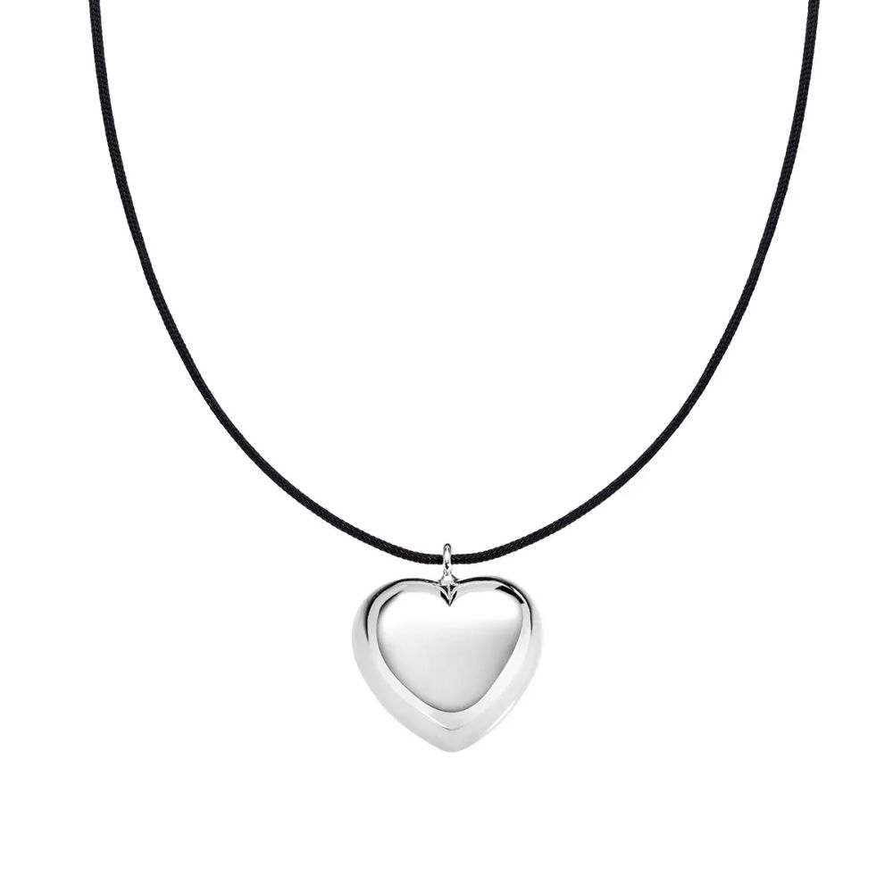 Amen Collana Cordino Nero Cuore Argento 
