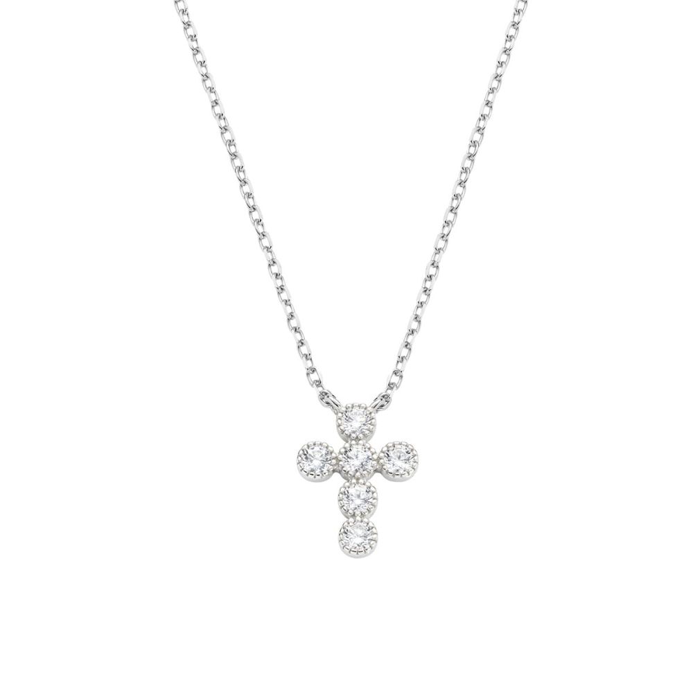 Amen Collana Argento Croce Zirconi Bianchi