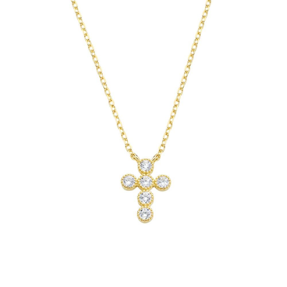Amen Collana Argento Gold Croce Zirconi Bianchi