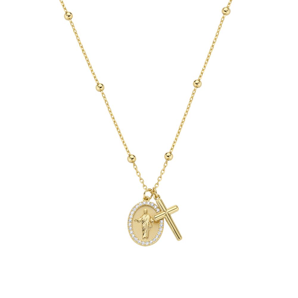 Amen Collana Argento Gold Cristo e Croce