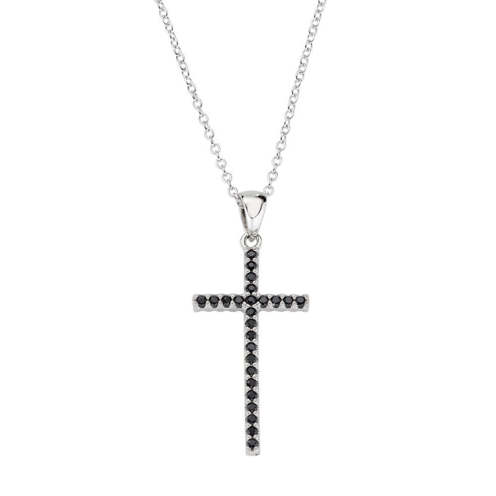 Amen Collana Argento Croce Zirconi Neri