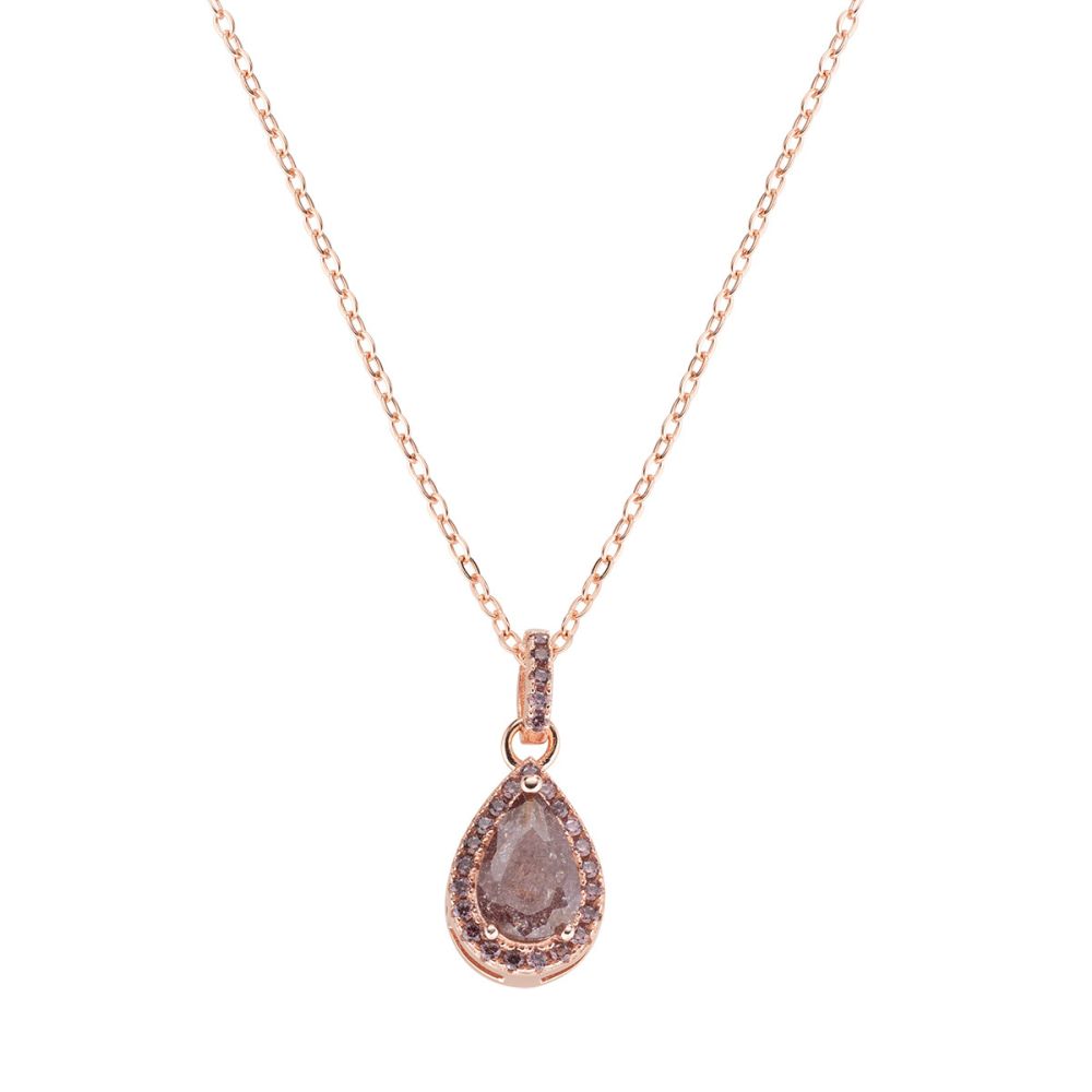 Amen Collana Argento Rosè Pendente Goccia Marrone