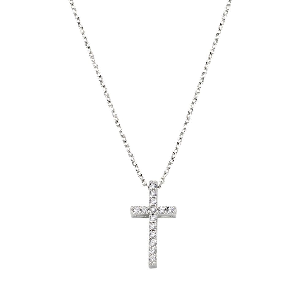 Amen Collana Argento Croce Zirconi Bianchi