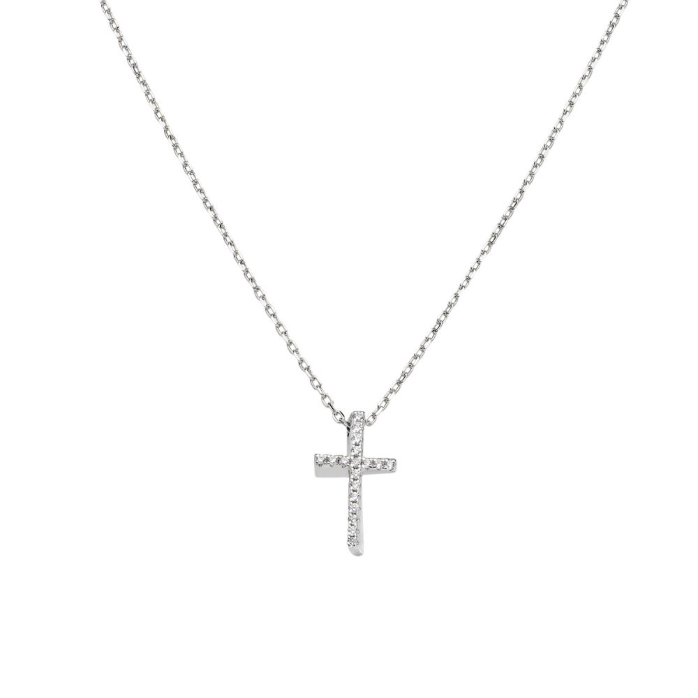 Amen Collana Argento Croce Zirconi Bianchi