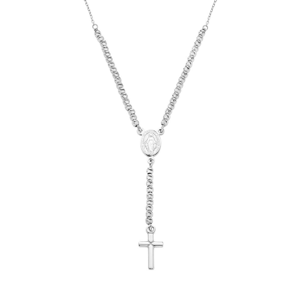Amen Collana Rosario ad Y Argento Con Sfere Diamantate