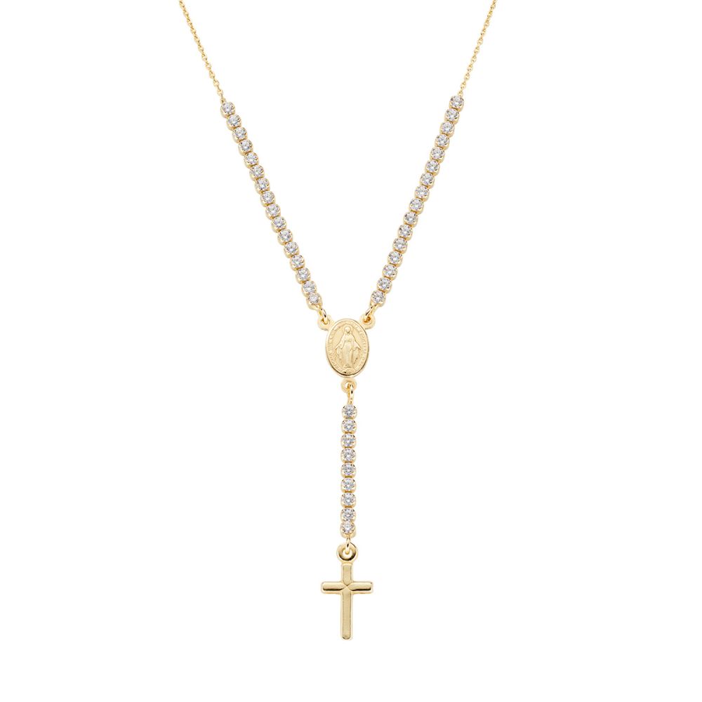 Amen Collana ad Y Argento Gold Zirconi Bianchi e Croce